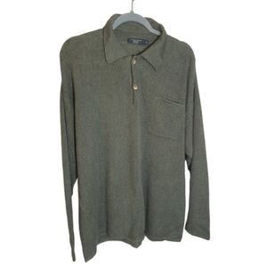 JOHNNIE WALKER Henley Shirt Green 2 Button Down Classic Collar Alpaca Tencel
